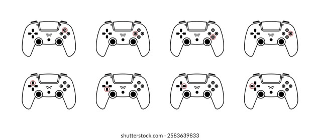 Gamepad set icons. Tutorial icons. Linear and flat style. Vector icons.
