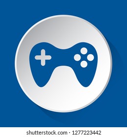 gamepad - simple blue icon on white button with shadow in front of blue square background