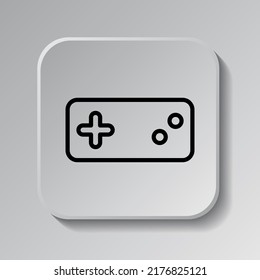 Gamepad simple icon vector. Flat design. Black icon on square button with shadow. Grey background.ai