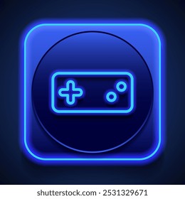 Gamepad simple icon vector. Flat design. Blue neon style on button. With shadow.ai