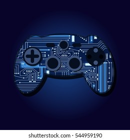 Gamepad with a technological electronics circuit.
