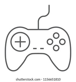 Gamepad thin line icon, electronic and device, game controller sign, vector graphics, a linear pattern on a white background, eps 10.