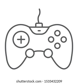 Gamepad thin line icon, technology and entertainment, joystick sign, vector graphics, a linear pattern on a white background, eps 10.