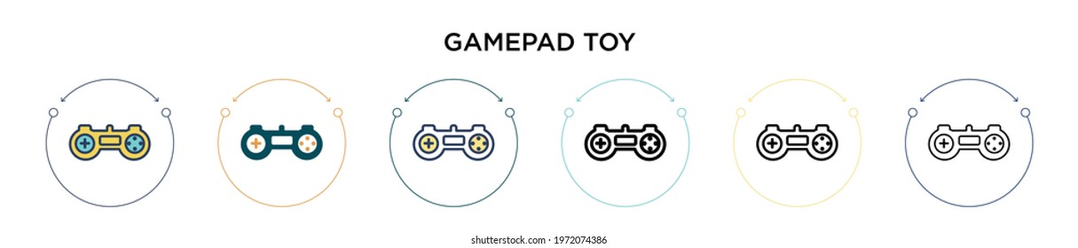 Gamepad toy icon in filled, thin line, outline and stroke style. Vector illustration of two colored and black gamepad toy vector icons designs can be used for mobile, ui, web