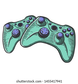 Gamepad. Vector concept in doodle and sketch style. Hand drawn illustration for printing on T-shirts, postcards. Icon and logo idea.