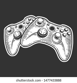 Gamepad. Vector concept in doodle and sketch style. Hand drawn illustration for printing on T-shirts, postcards. Icon and logo idea.