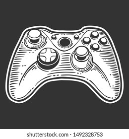Gamepad. Vector concept in doodle and sketch style. Hand drawn illustration for printing on T-shirts, postcards. Icon and logo idea.