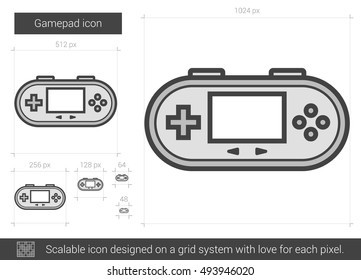 Gamepad vector line icon isolated on white background. Gamepad line icon for infographic, website or app. Scalable icon designed on a grid system.