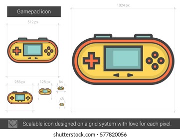 Icono de línea de vector Gamepad aislado en fondo blanco. Icono de línea Gamepad para infografía, sitio web o aplicación. Icono escalable diseñado en un sistema de cuadrícula.