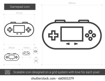 Gamepad vector line icon isolated on white background. Gamepad line icon for infographic, website or app. Scalable icon designed on a grid system.