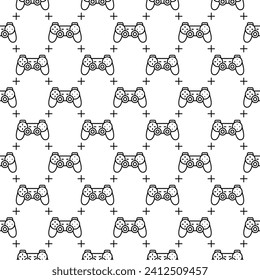 Gamepad vector Videogames Controller concept seamless pattern in thin line style