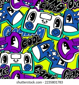 Gamepad, video game controller, seamless colorful vector pattern