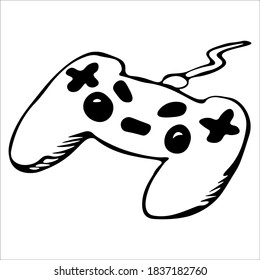Gamepad for video games. Single doodle vector illustration. Hand drawn.