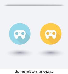 gamepad, video gaming, game controller, round flat icon, vector illustration
