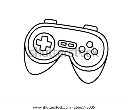 Gamepad, videogame joystick, playing controller. Retro electronic digital device. Outline icon. Isolated vector illustration.