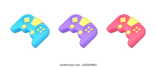 Gamepad virtual game playing joystick with buttons gamer hardware 3d icon set realistic vector illustration. Gaming technology device navigation console controller keypad keyboard digital play