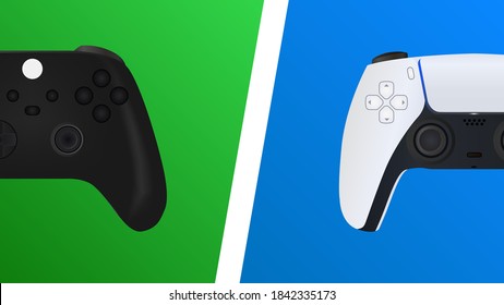 Gamepads (game controllers). Confrontation consoles background. Vector illustration.