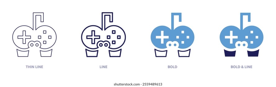 Gamepads icon in 4 different styles. Thin Line, Line, Bold, and Bold Line. Duotone style. Editable stroke.