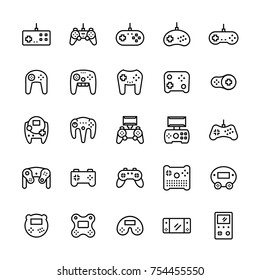 Gamepads icon set in thin line style.Vector symbols