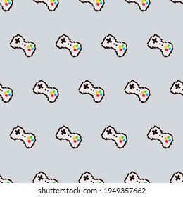 Gamepads Pattern. Pixelate White Gamepads Ornament. Vector Pixel Gamepads Pattern.