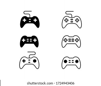 Gamepads vector icon set in thin line, glyph and flat style