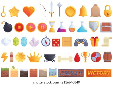 Los iconos de juego establecen el vector de dibujos animados. Aplicación de equipo. juego de Internet