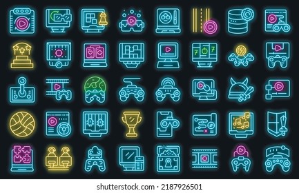 Gameplay icons set outline vector. Internet app. Computer competition