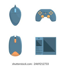 Gamer accessory icons set cartoon vector. Professional gaming equipment. Pastime, hobby