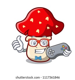 Gamer amanita mushroom mascot cartoon
