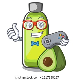Gamer avocado oil in the bottol cartoons vector illustration