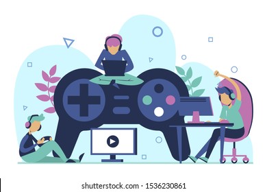 Gamer banner vector isolated. Computer game and video contoroller. People gaming, computer addiction.