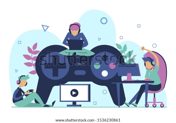 Gamer banner vector isolated.\
Computer game and video contoroller. People gaming, computer\
addiction.