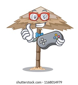 Gamer beach shelter under the umbrella cartoon