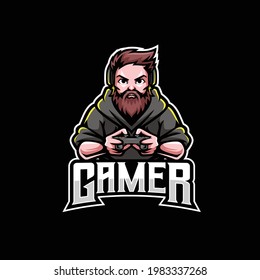 Gamer Beard Mascot Gaming Esport Logo Template