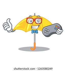 Gamer beautiful open umbrella on yellow character