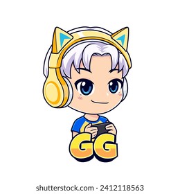 Gamer boy cartoon character mascot logo vector