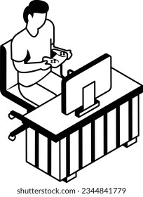 Gamer Boy isometric Concept, Video game addict Vector Icon Design, Free time activities Symbol, Extracurricular activity Sign, hobbies interests Stock Illustration