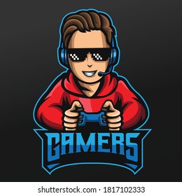 Gamer Boy Mascot Sport Illustration Design for Logo Esport Gaming Team Squad