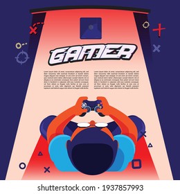gamer boy  playing console game background - vector