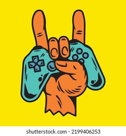 Gamer boy since born illustration, gamepad vector, hand sign, wireless art, joystick design, gameboy symbol, colorful mascot, finger gesture, cheerful graphic, red style, happy sign
