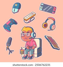 Gamer Boy Starter Pack Flat Art Vector