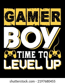 Gamer Boy Time to Level Up T-Shirt Design, Gaming T-Shirt Apparel