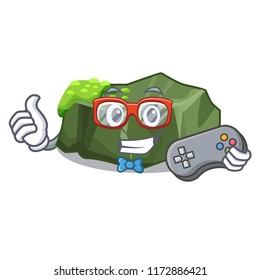 Gamer cartoon large stone covered with green moss