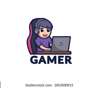 Gamer Cartoon Logo Vector Design Illustration