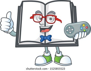 Gamer cartoon open book with cartoon shape