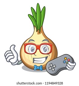 Gamer cartoon ripe yellow onion for cooking