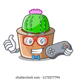 Gamer cartoon star cactus in flower pot