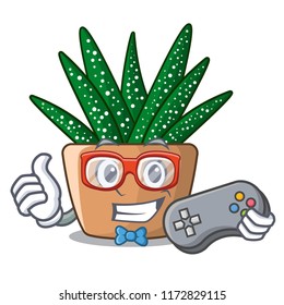 Gamer cartoon zebra cactus blooming in garden