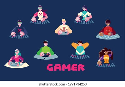 gamer character cartoon men women