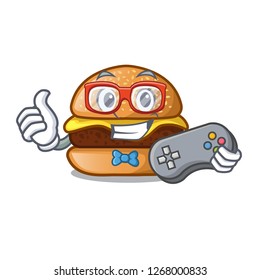 Gamer cheese burger located on plate cartoon